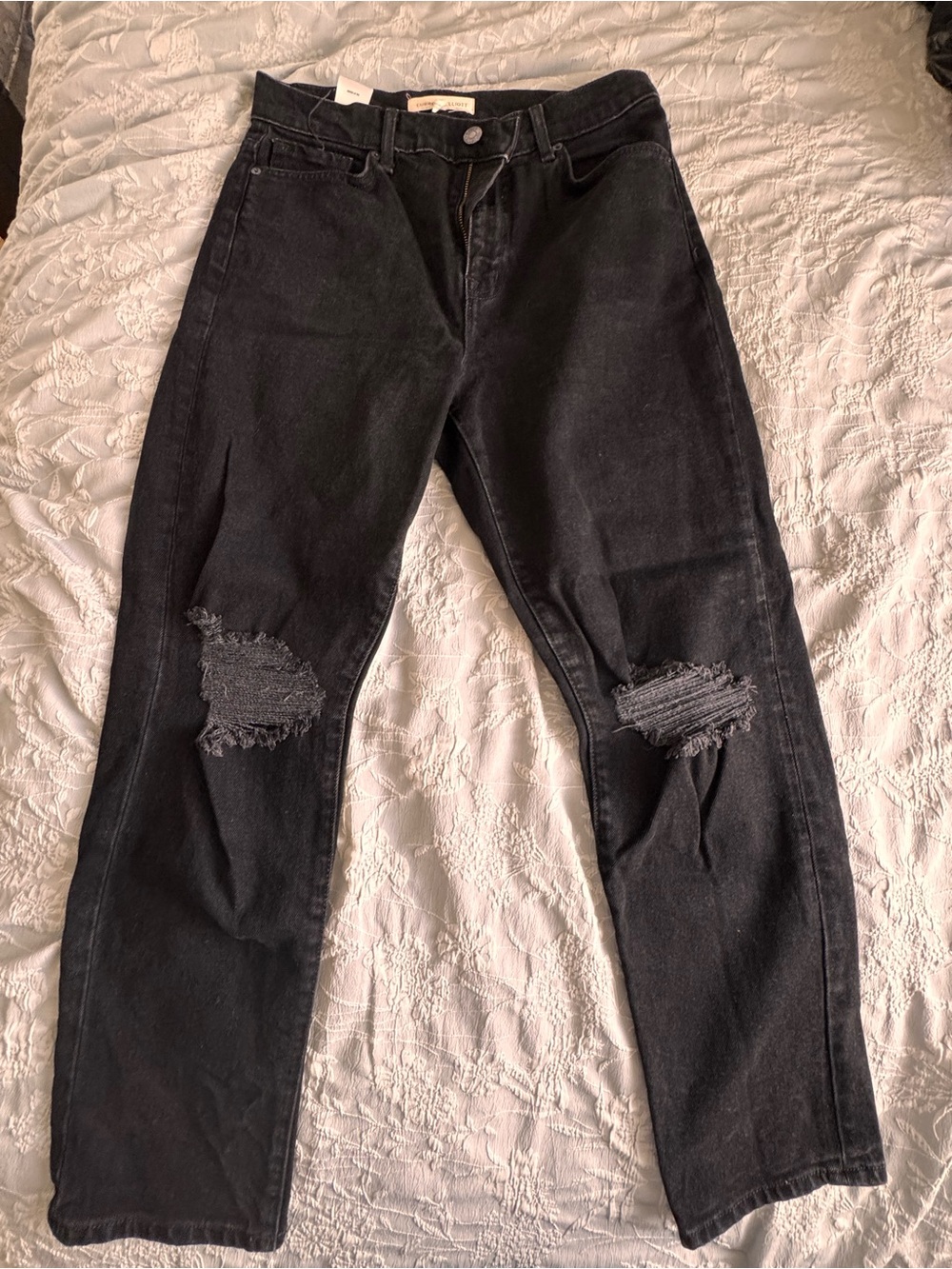 Current/Elliott Black Straight-Leg Distressed Jeans